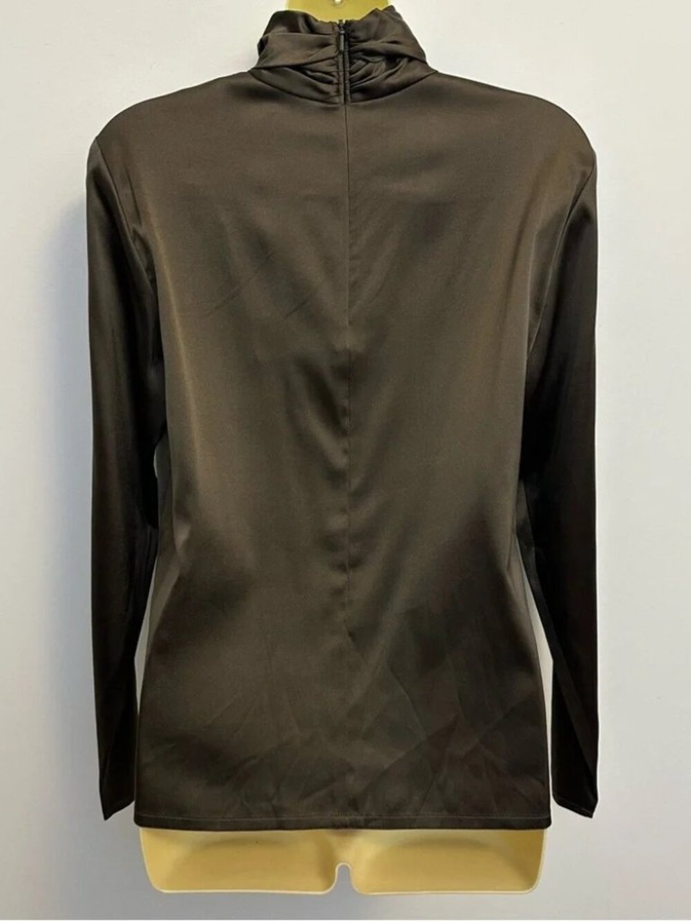 NWT Linda Allard Ellen Tracy Olive Brown Fitted Silk Blouse - Picture 2 of 8